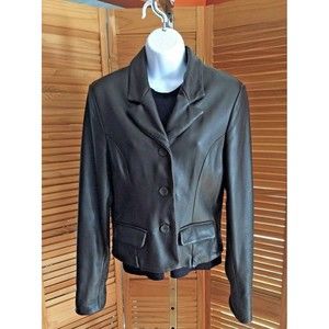 Siena Studio Women's Chocolate Brown Leather Lined 3 Button Jacket Size Medium